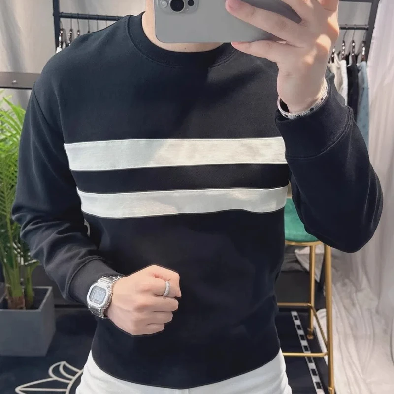 

Высококачественная Толстовка в западном стиле мужской новый красивый мужской топ с круглым вырезом и длинными рукавами в стиле пэчворк