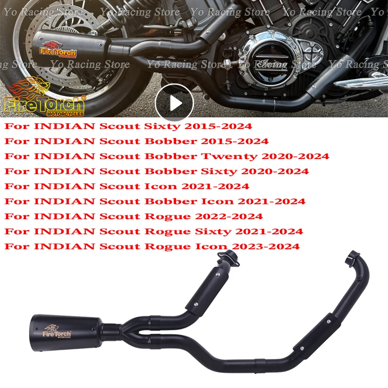 

Slip On For Indian Scout Sixty Bobber Twenty Rogue Icon 2015-2024 Motorcycle Exhaust Full Systems Front Link Pipe Escape Muffler