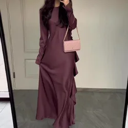 Womens Dresses New 2024 Temperament Commuting Round Neck Long Sleeved Ruffle Edge Sexy Elegant Party Evening Maxi Dress