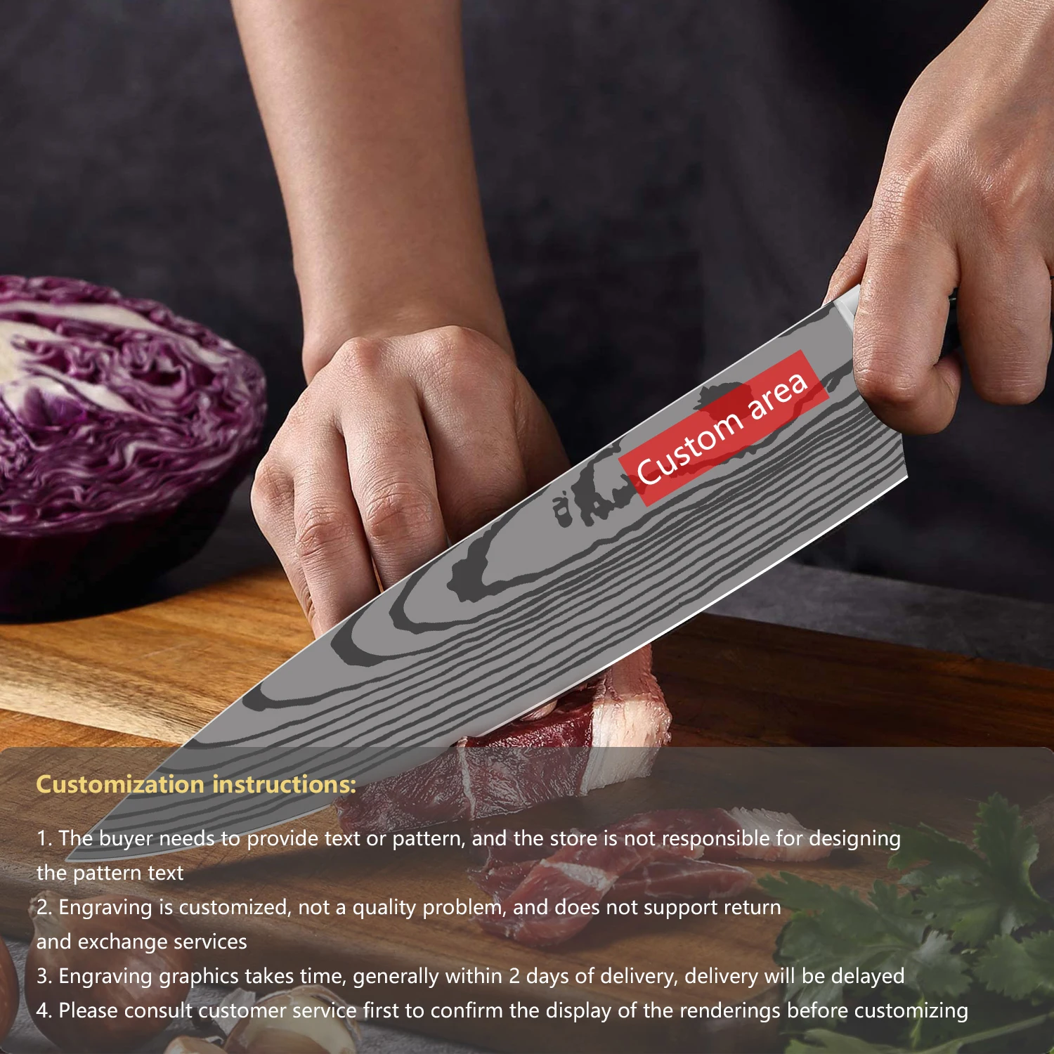 Kitchen Knives Set Japanese Santoku Knife 7CR17 Stainless Steel Pattern Chef Knife Slicing Cleaver Non-Slip Black Resin Handle