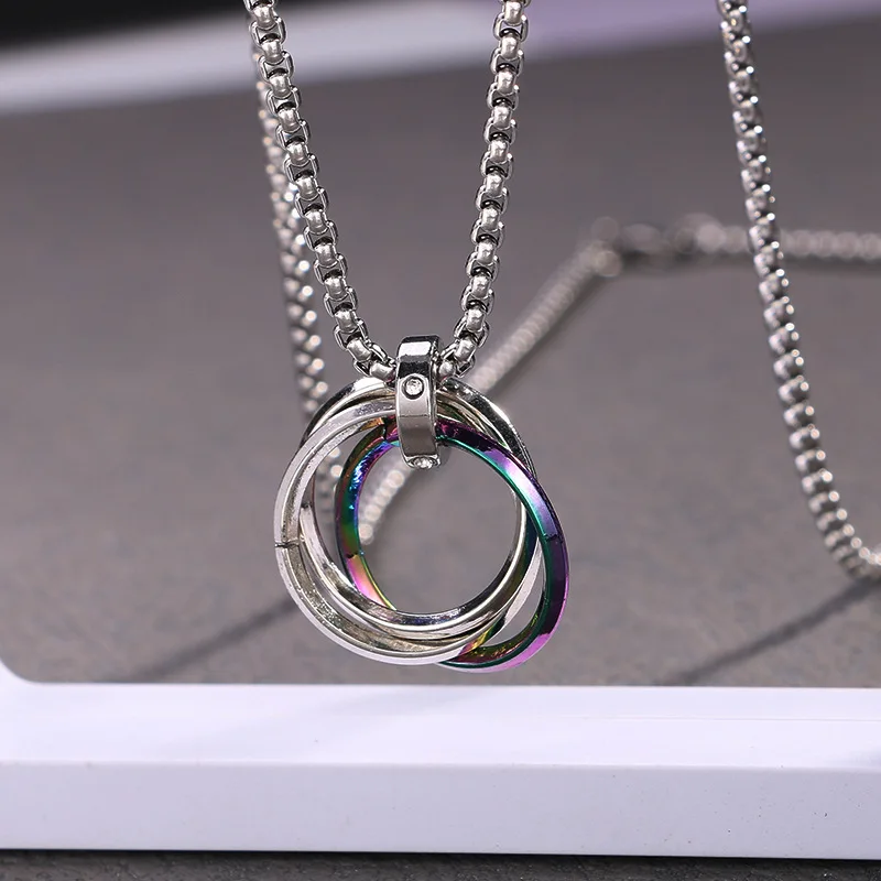 New Style Necklace For Men Hip-hop Three-ring Titanium Steel Simple Refined Minor Personality Brand Red Tide Pendant