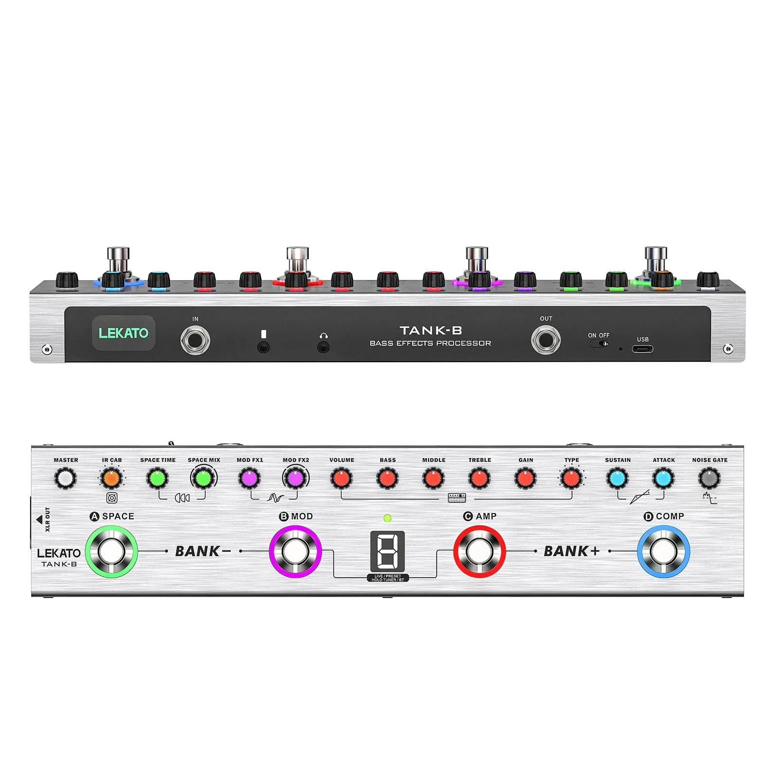 

Lekato 36-Preset Bass Multi-Effects - Customize 4 Modules (Amp/comp/modulation/space Fx), Bt Connect, Tuner