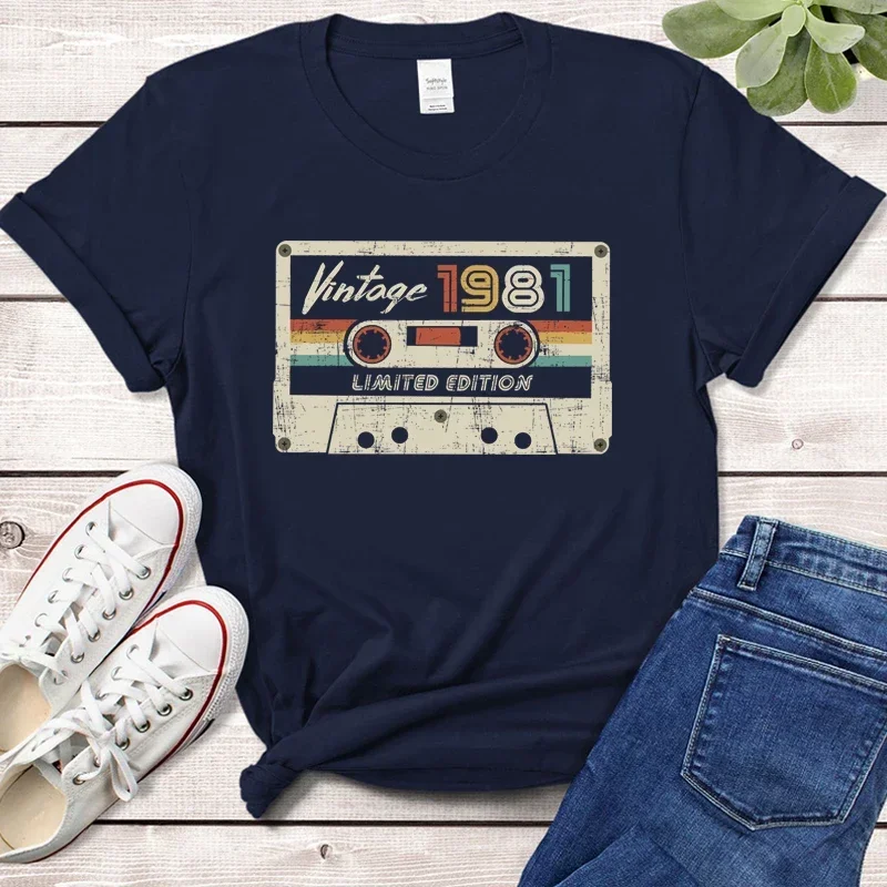 Vintage 1981 Limited Edition Audiotape Women Graphic T Shirts Retro Made In 1981 44 Birthday Party Top Girlfriend Gift Tshirts