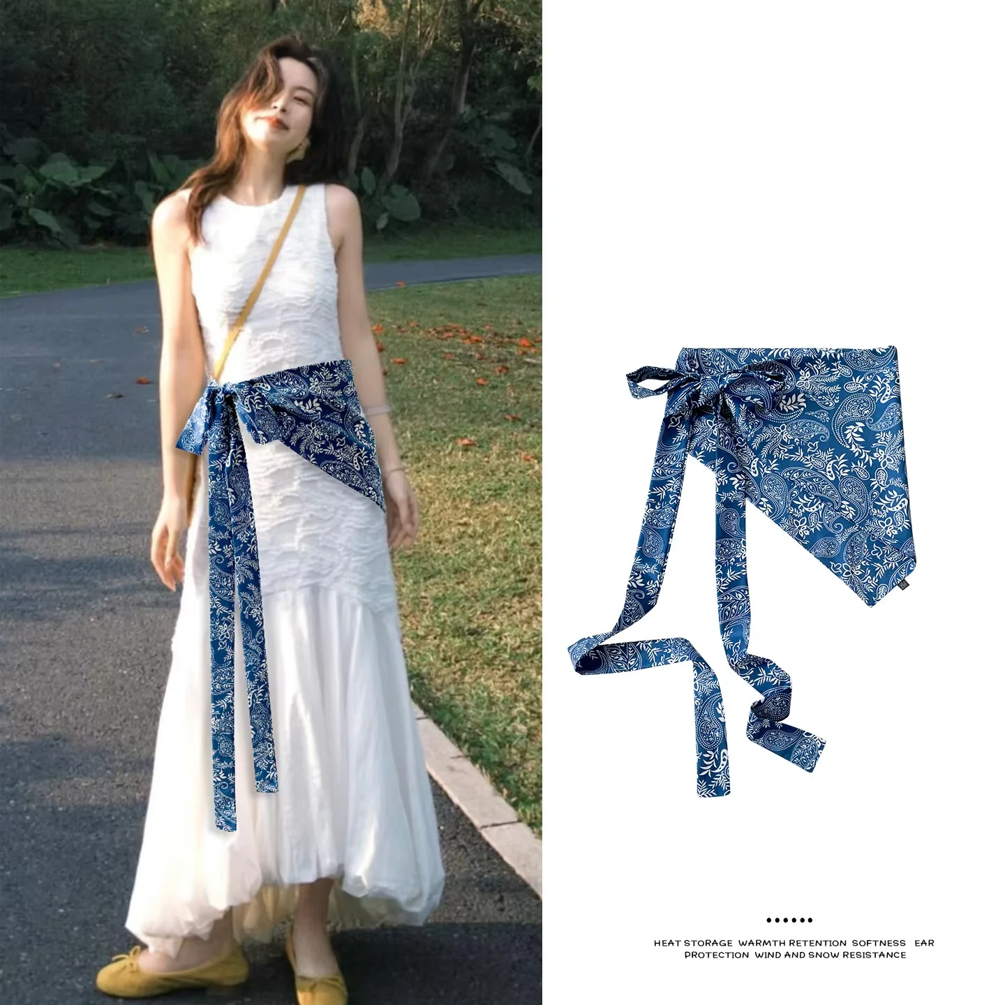 Women Retro Ethnic Red Paisley Waist Tie Layering Skirt Panel Fashion Hem Apron Sash for Dresses Spring Summer Outfits