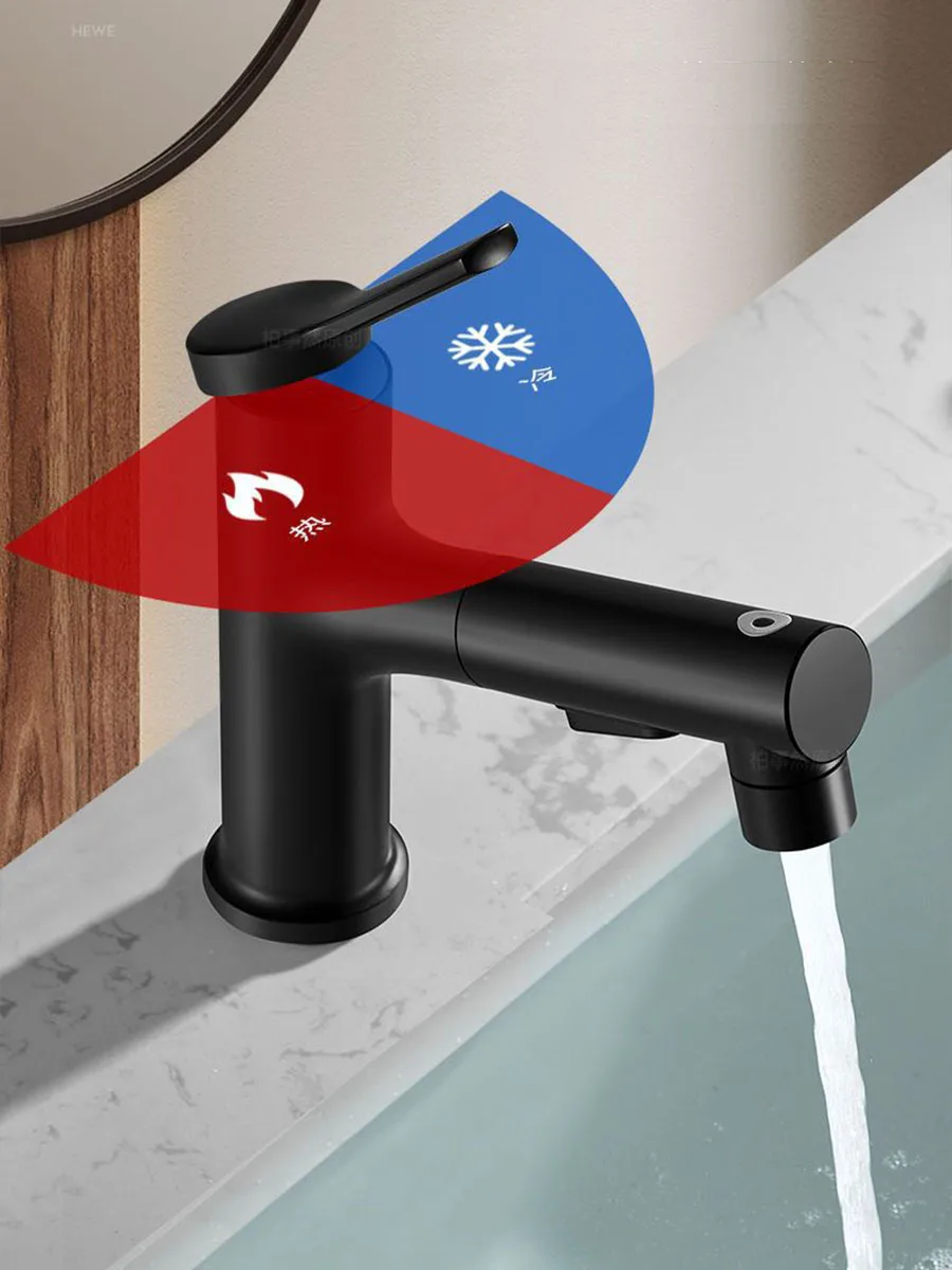 

Смеситель для раковины в ванной комнате, латунный выдвижной смеситель для горячей и холодной воды, смеситель для воды с одним отверстием для раковин в ванной комнате, краны