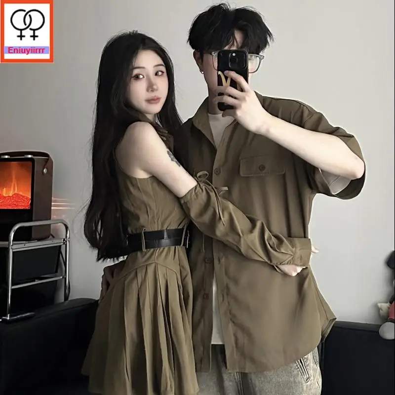 Casal combinando roupas para férias, lua de mel, roupas de verão, data, meninas, namorado, fêmea, homem, amantes, camisa retro casal, vestido, 2022