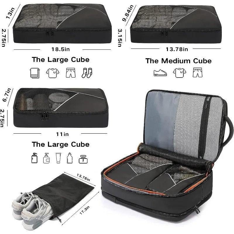 40L-50L Expandable Travel Backpack with 3 Packing Cubes Fit 17.3 inch Laptop Suitcase Huge Large Capacity Backpack for Men Women