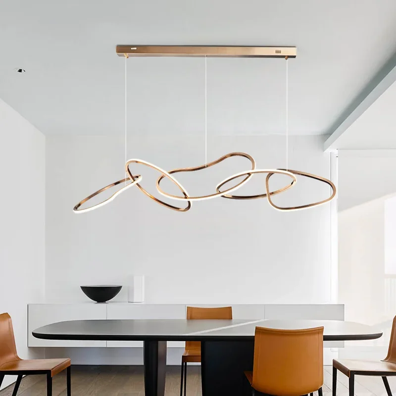 

2025 Modern Gold Ring Lustre stainless steel Led Chandeliers lustre Hanging wire Height adjustable Ceiling, Suitable for living
