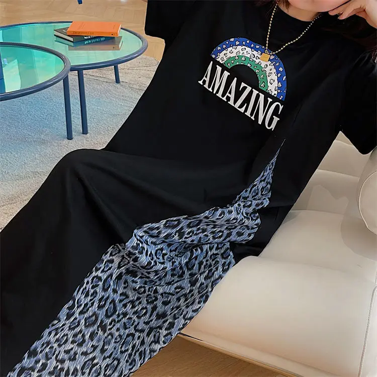 T-shirt femme grande taille Maxi Dr imprimé léopard coupe ample ort Sve rond Ne A-Line Silhouette été Faion coréen...