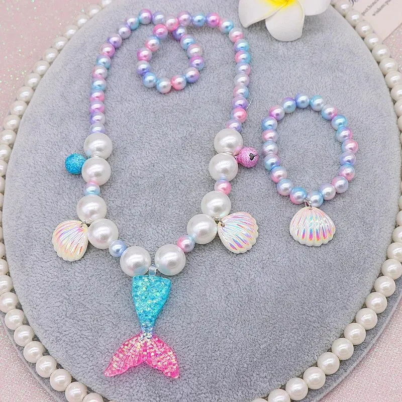 Little Mermaid Shell Pearl Necklace Bracelet Rings Earrings Accessories Halloween Carnival Mermaid Princess Costume Accessories