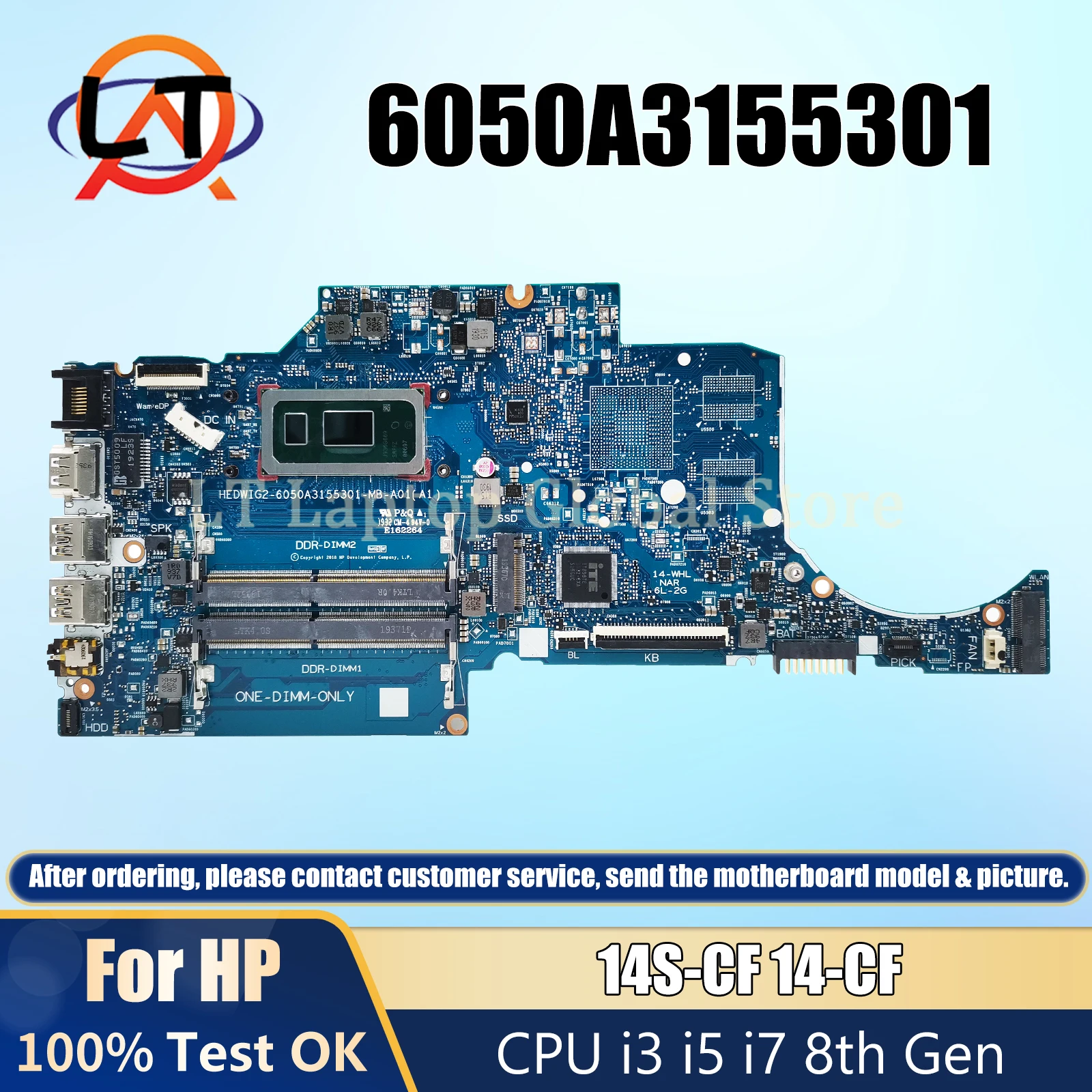 

6050A3155301 Mainboard For HP Pavilion 14-CF 14S-CF L38212-601 Laptop Motherboard CPU I3 I5 I7 8th Gen 100% tested work