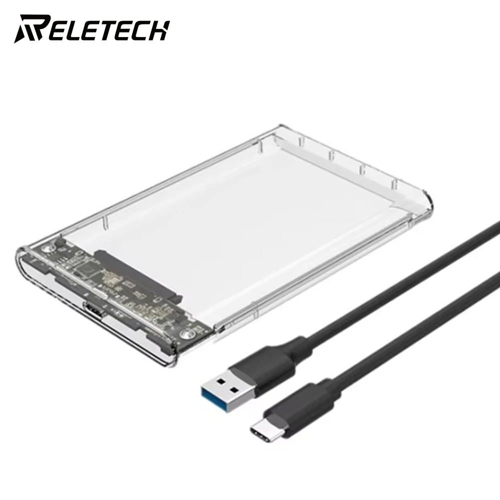 Reletech 2.5'' Transparent HDD Case SATA to USB C 3.1 10Gbps External Hard Drive Case Interface 5Gbps  Disk Case Support UASP