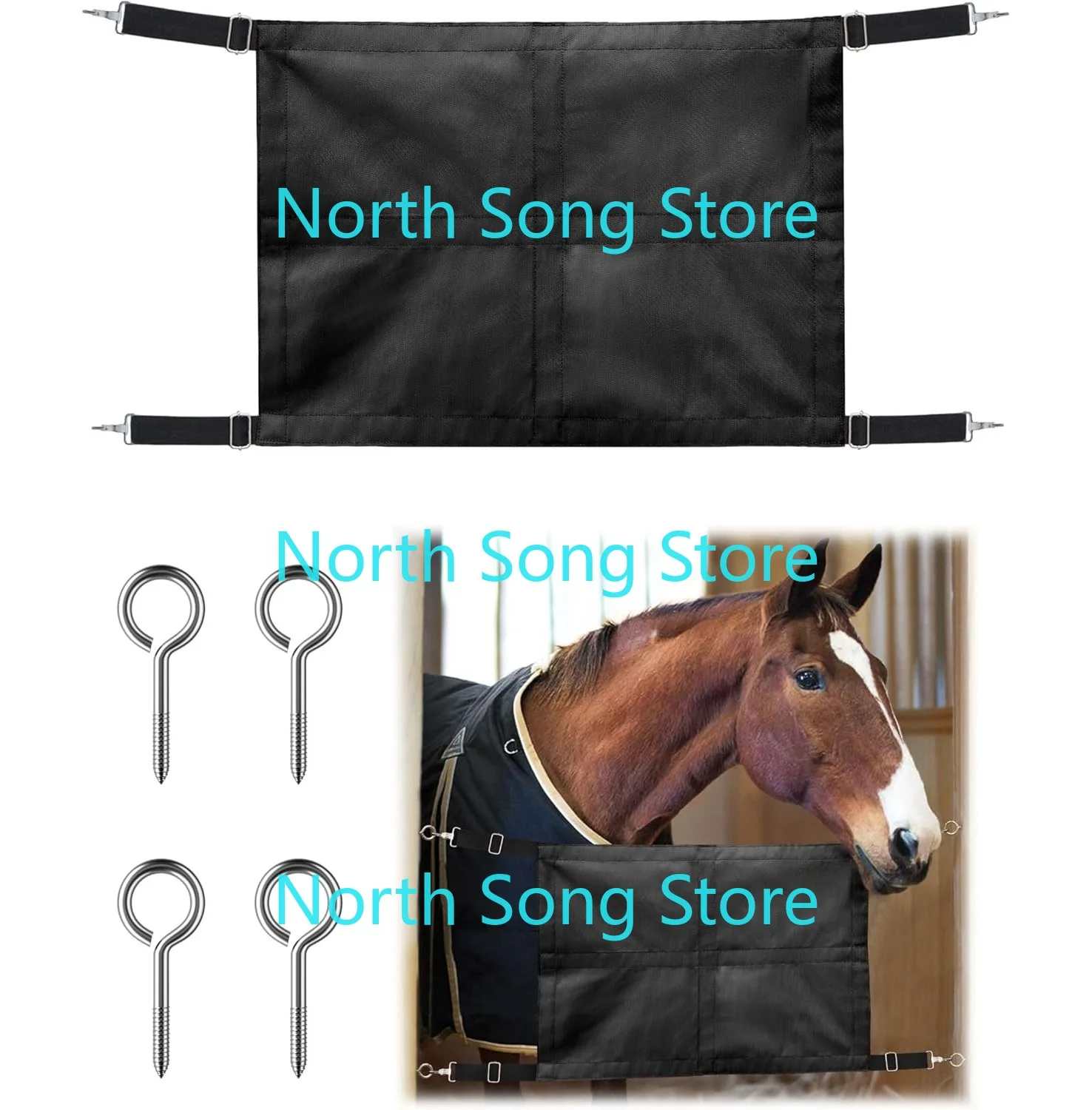 

Stall Guard for Horse Barn with Adjustable Straps and Sturdy Spring Hooks Included Horse Stall Guard