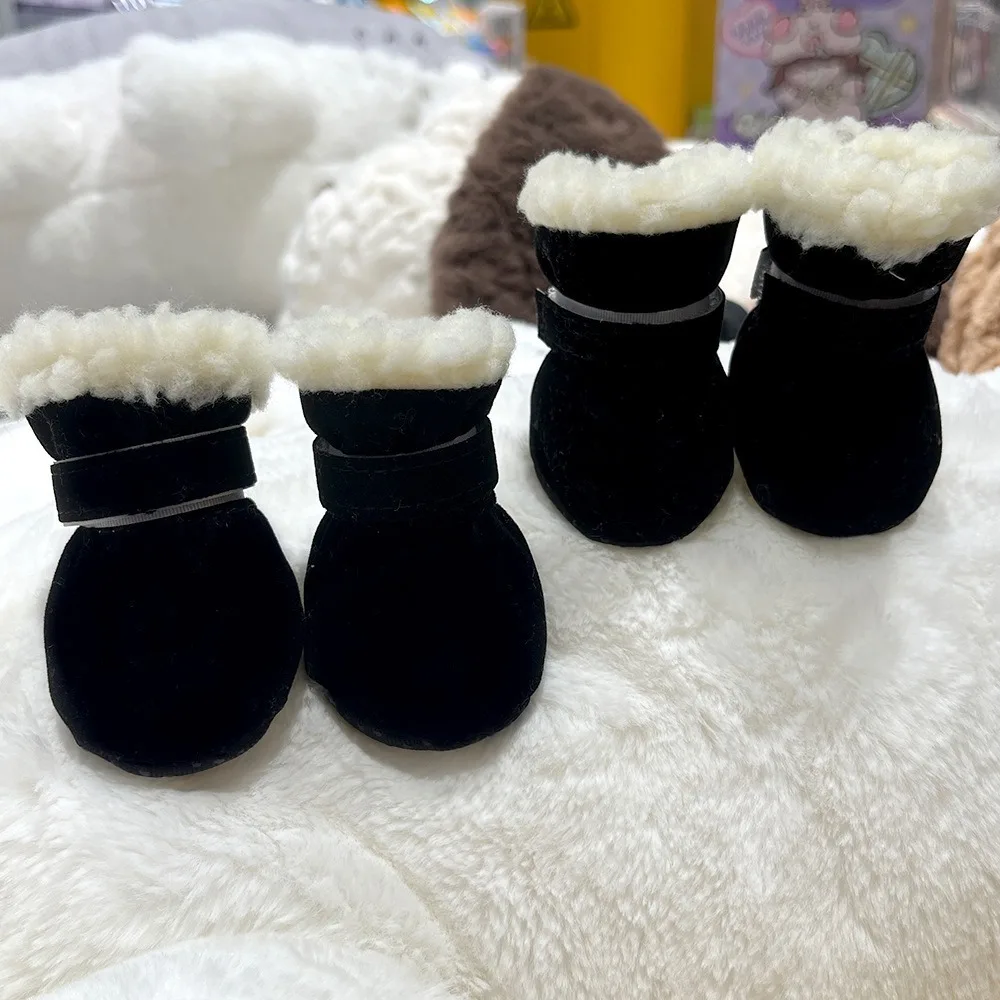 

4pcs New Suede Velvet Winter Dog Shoes Anti-slip Thickened Cats Puppy Socks Warm Footwear Snow Boots