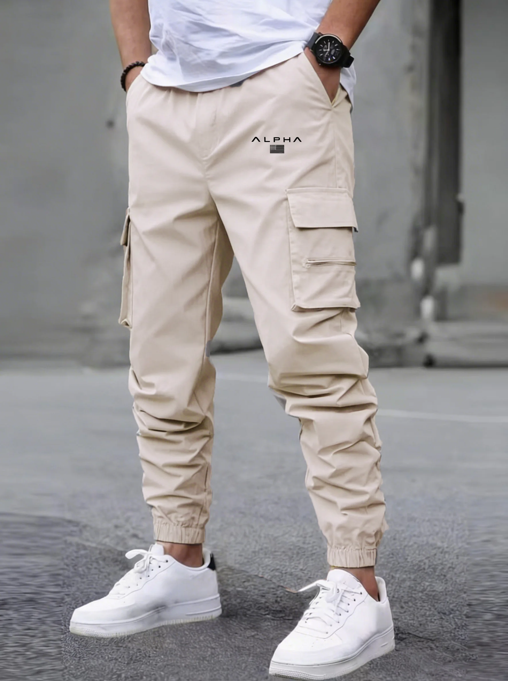

Men's Tactical One-Piece Work Pants, Casual Style 100% Polyester Fiber, Non Stretch Woven Fabric, Regular Pattern, Zipper Pocket