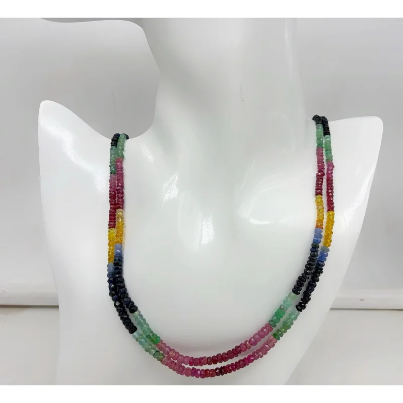 

Multi Sapphire Necklace 20” Two Line Round Faceted 4–5mm Sterling Silver