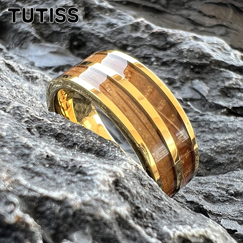 

TUTISS 8mm men's and women's tungsten ring flat double groove inlaid wine barrel wood for comfortable fit