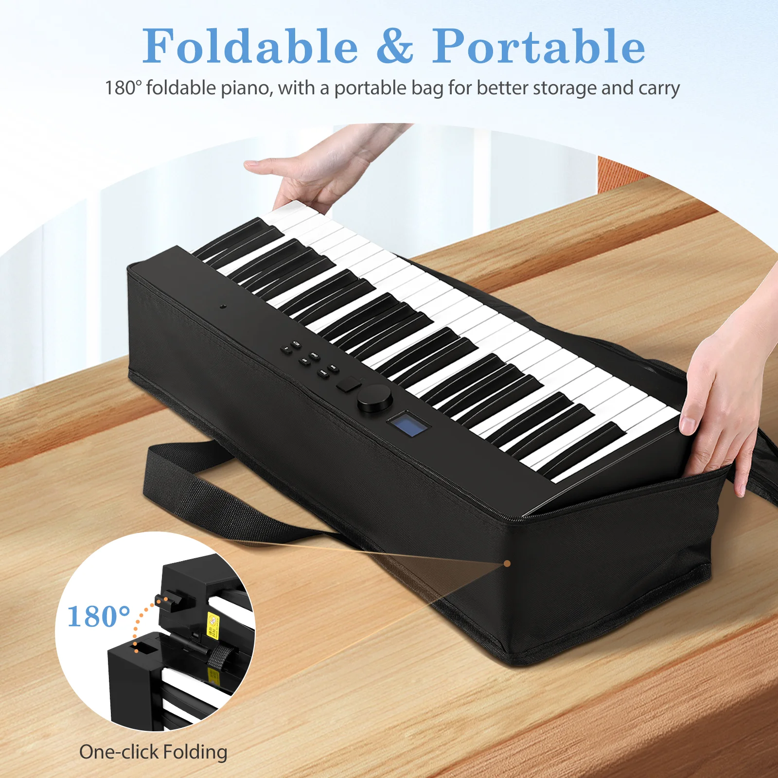 لوحة مفاتيح بيانو إلكترونية قابلة للطي 88 مفتاحًا 128 نغمة 180 ° لوحة مفاتيح البيانو القابلة للطي البيانو الإلكتروني متعدد الوظائف #5