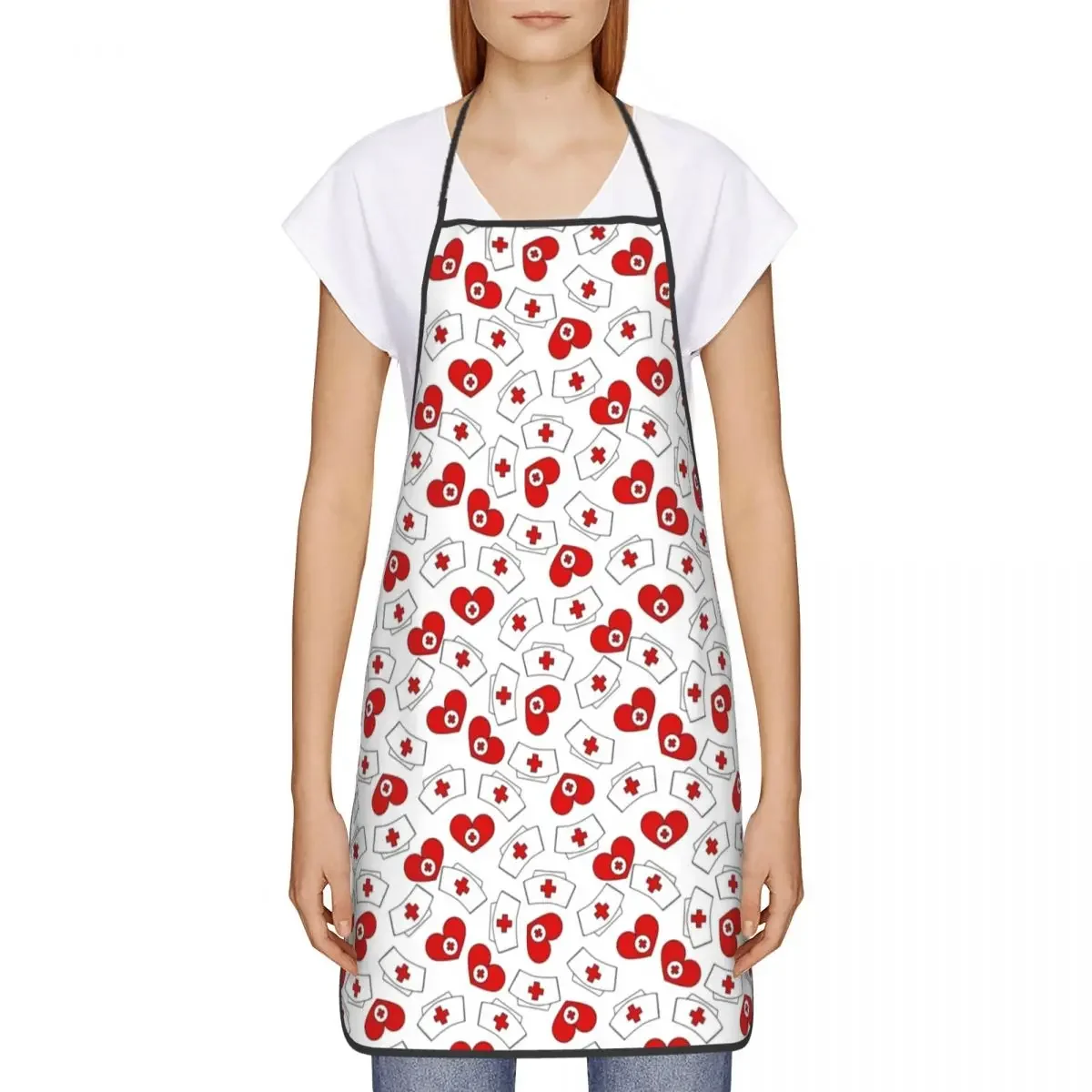 Custom Bib Nurse Hat Heart Pattern Aprons Men Women Unisex Adult Chef Kitchen Cooking Cute Tablier Cuisine Painting