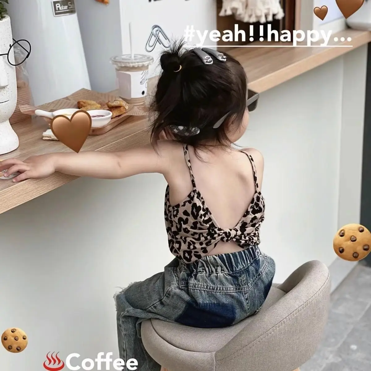 Girl 2025 new leopard print vest for baby girls summer fashion leopard print backless short vest children's top