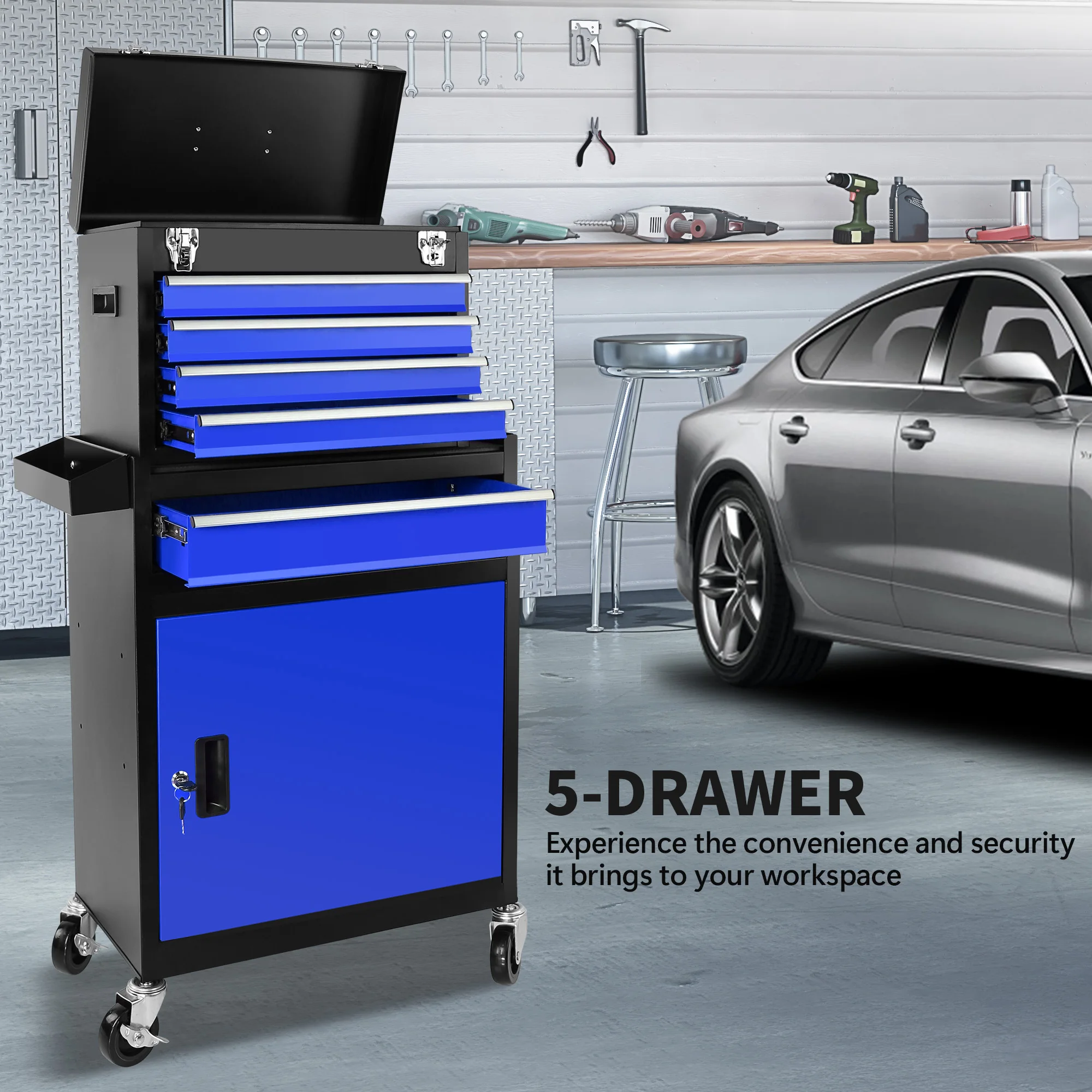 5-Drawer Rolling Tool Chest, High Capacity Tool Storage Cabinet W/Lockable Wheels,Detachable Tool Box Organizer