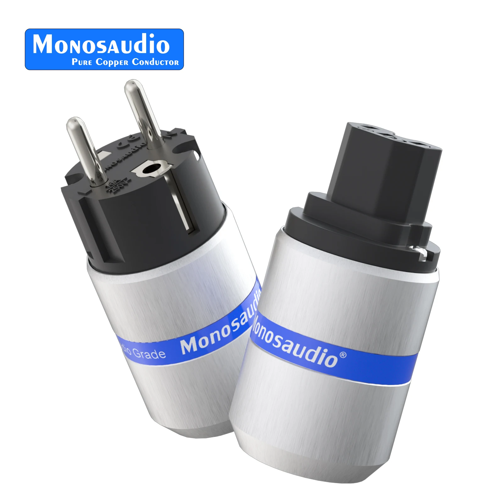 

Monosaudio 99.998% Pure Copper Rhodium Plated Schuko EU Power Plug European Male connector+IEC Female Connector Plug E106R/F106R