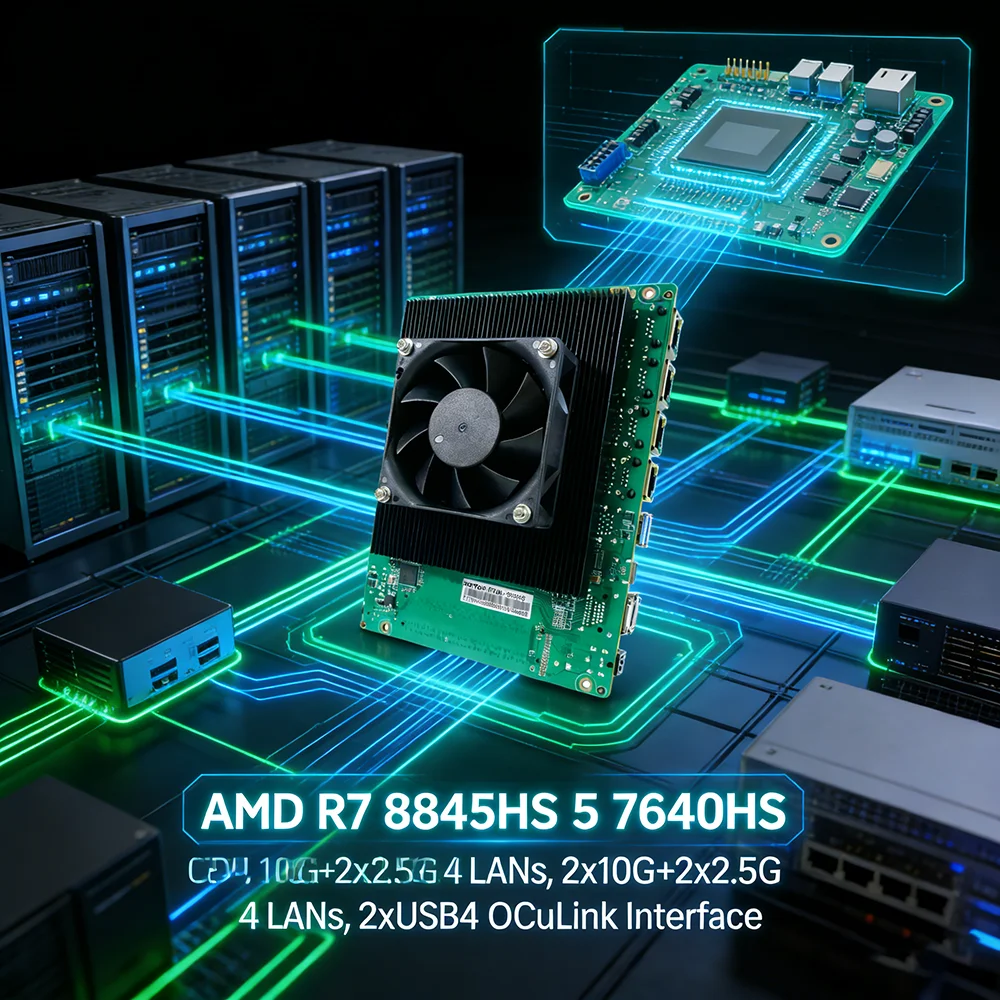 Placa Base AMD Gaming Firewall NAS, AMD R7 8845HS 5 7640HS, 2x10G+2x2.5G, 4 LAN, 2x USB4, OCuLink, ITX, para Juegos, PS, IA
