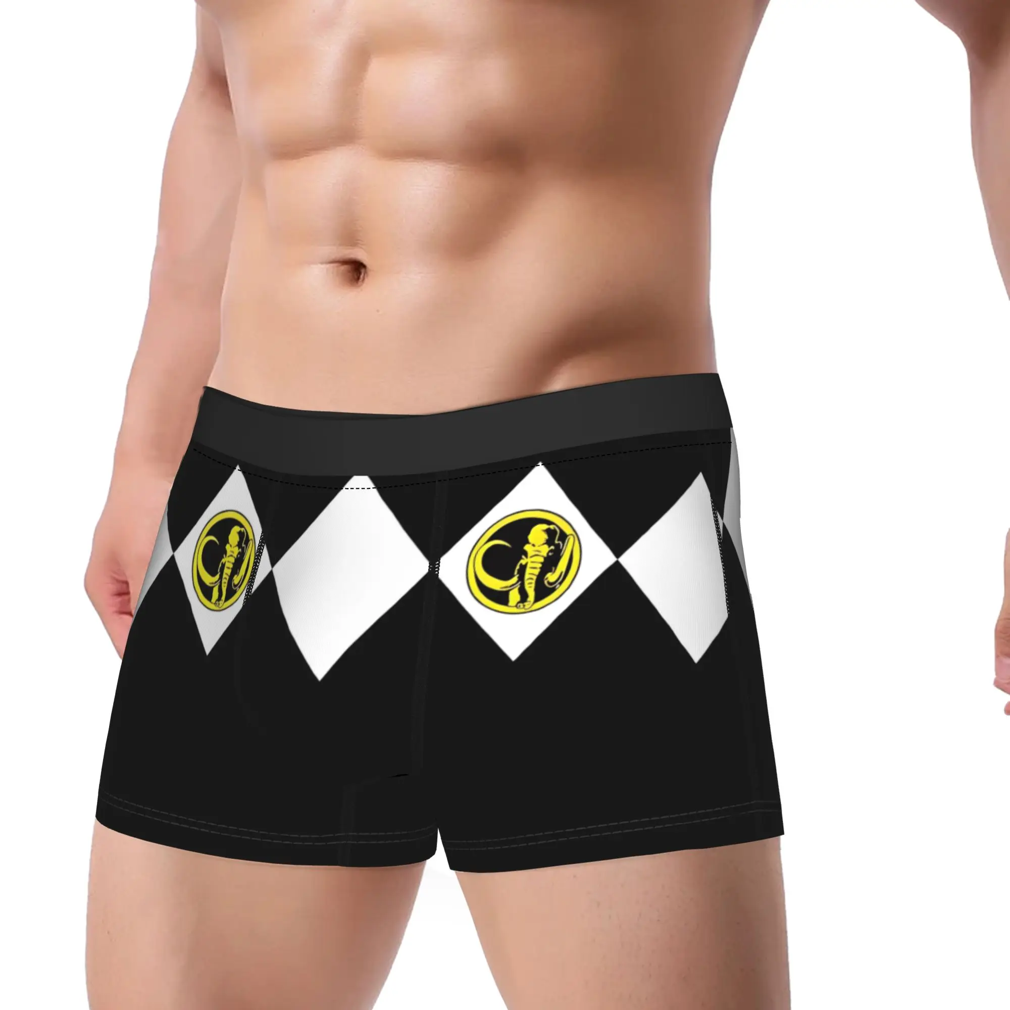 

MMPR Yellow Ranger With Coin Underwear Custom Boxershorts Quality Men Panties Elastic Boxer Brief Birthday Gift