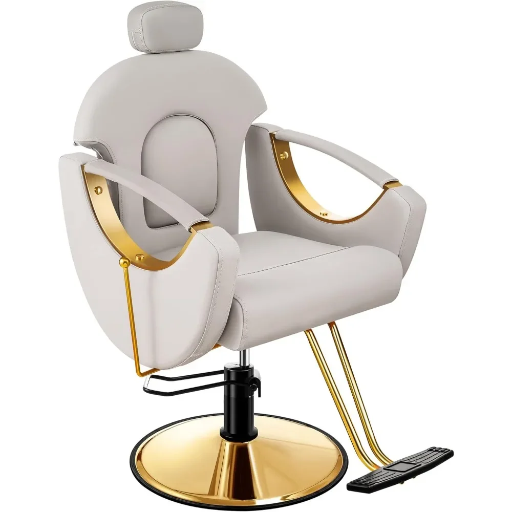 

Barber Chair Reclining Hair Salon Chair, All Purpose Gold Salon Chair for Hair Stylist,360 Degrees Rolling Swivel Styling Chairs