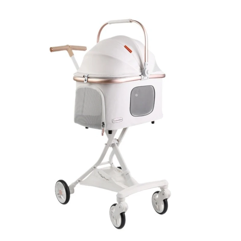 

Small Medium Dog Pet Stroller Foldable Outdoor Luxury Designer Dogs Stroller Wheels Breathable Detachable Pets Trolley Aluminum