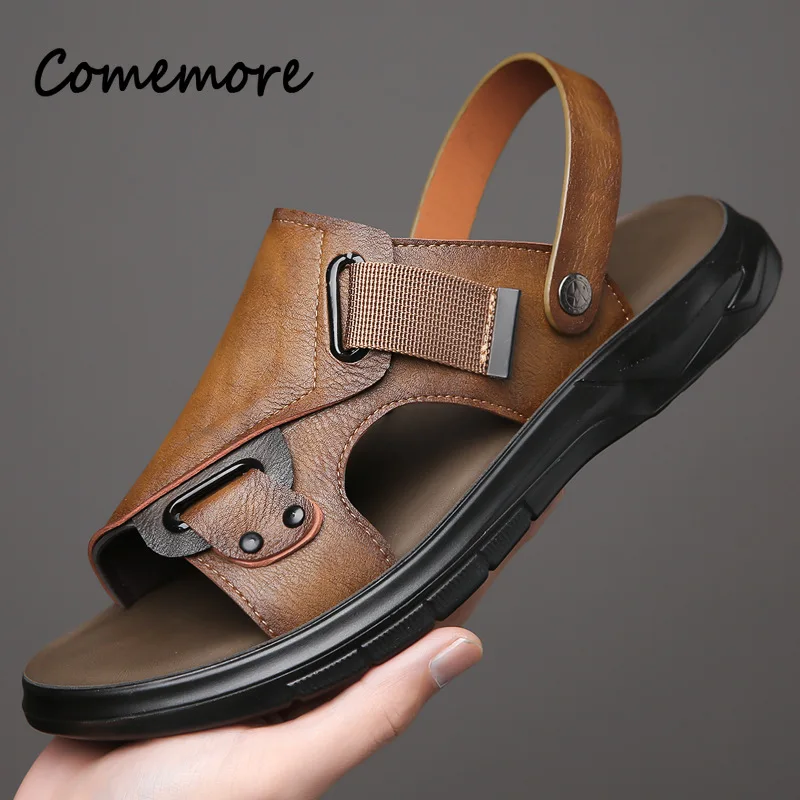 Comemore Summer Men Sandals Open Toe Flat Mens Anti-Slip Soft Sole Beach Shoes Causal Outdoor Walking Slippers Male Plus Size