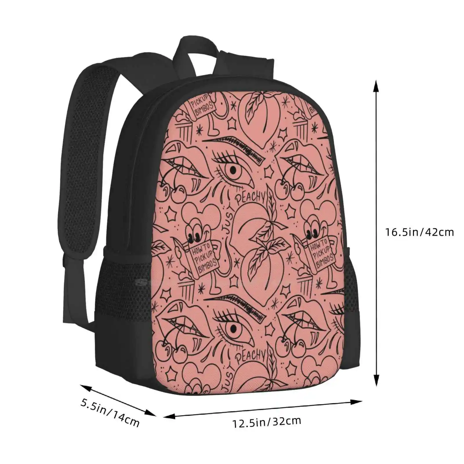 Just Peachy Girl Eye Pattern Bimbos Peach Cherry Pattern Design Bagpack School Bags Traditional Tattoo Tattoos Flash