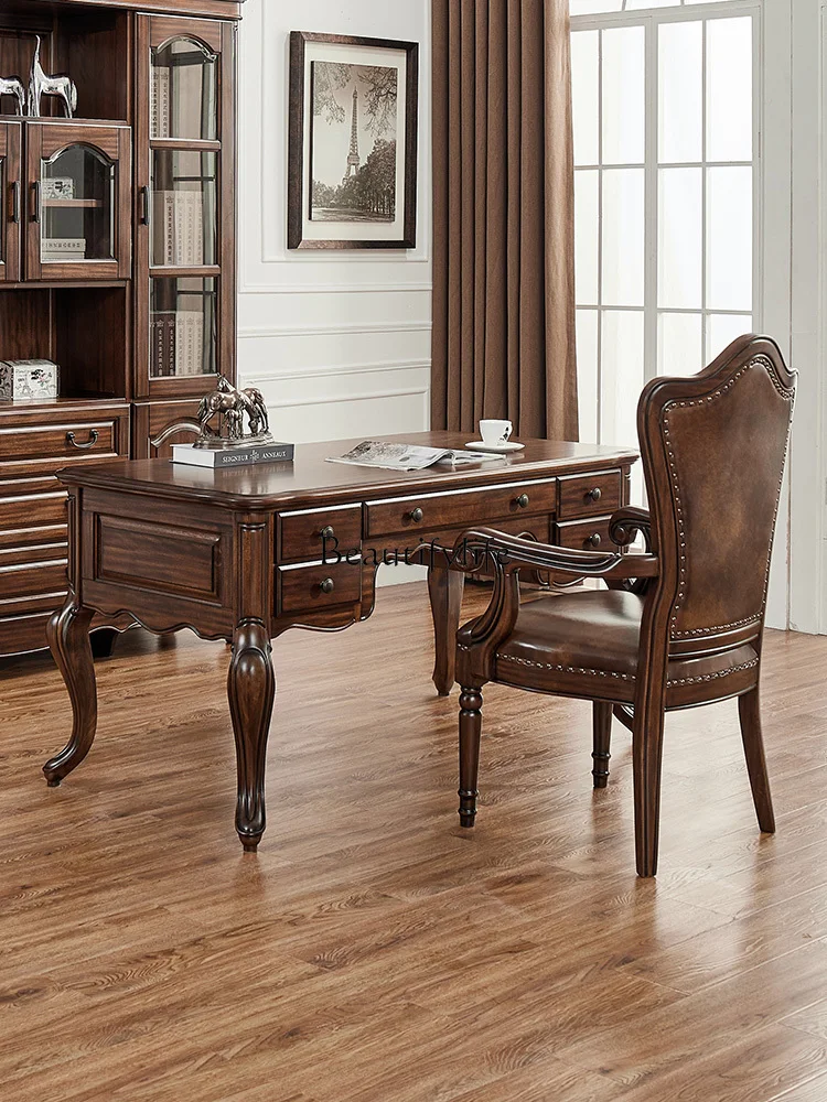 

American Classical Solid Wood Desk Black Walnut Office Desk Study Home Use