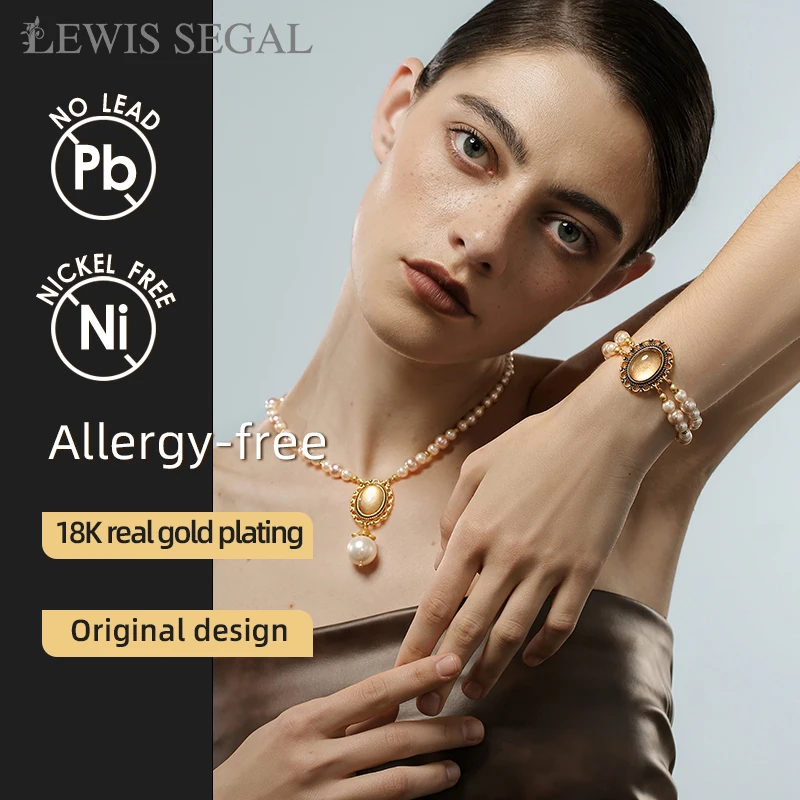 LEWIS SEGAL Retro Style Original Jewelry Sets Luxury Oval Necklace Bracelets Set Combination for Women Girl 18K Gold