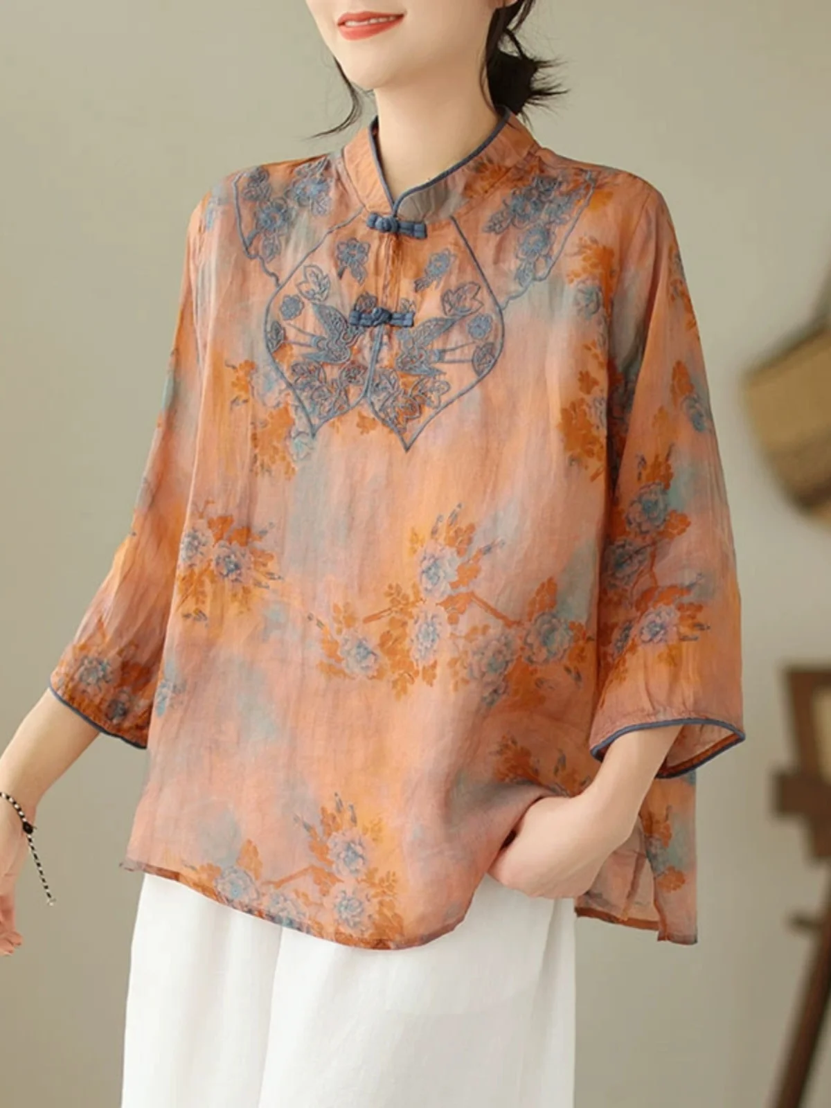 

Высококачественная женская одежда из конопли в стиле ретро с вышивкой и пуговицами из хлопка и льна, универсальная, ort Sve Small irt, свободная посадка для поездок на работу