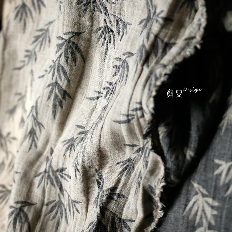 

Double-sided bamboo leaf texture cotton and linen new Chinese retro national style cheongsam Hanfu background decoration clothin