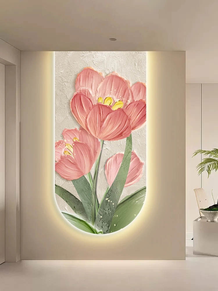 

Pink cream wind wall lamp entrance porch decorative painting is opposite the corridor corridor living room painting.