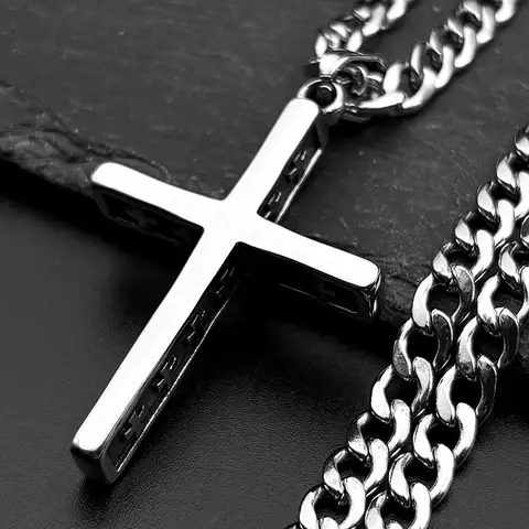 HNSP 316L Stainless Steel Solid Christian Cross Pendant Necklace For Men With Cuban link Chain Jewelry Accessories Gift