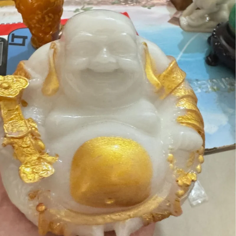 Wholesale Antique Resin Miluo Buddha Ornaments Golden Jade Ruyi Big Belly Buddha Crafts Home Fortune Feng Shui Decoration