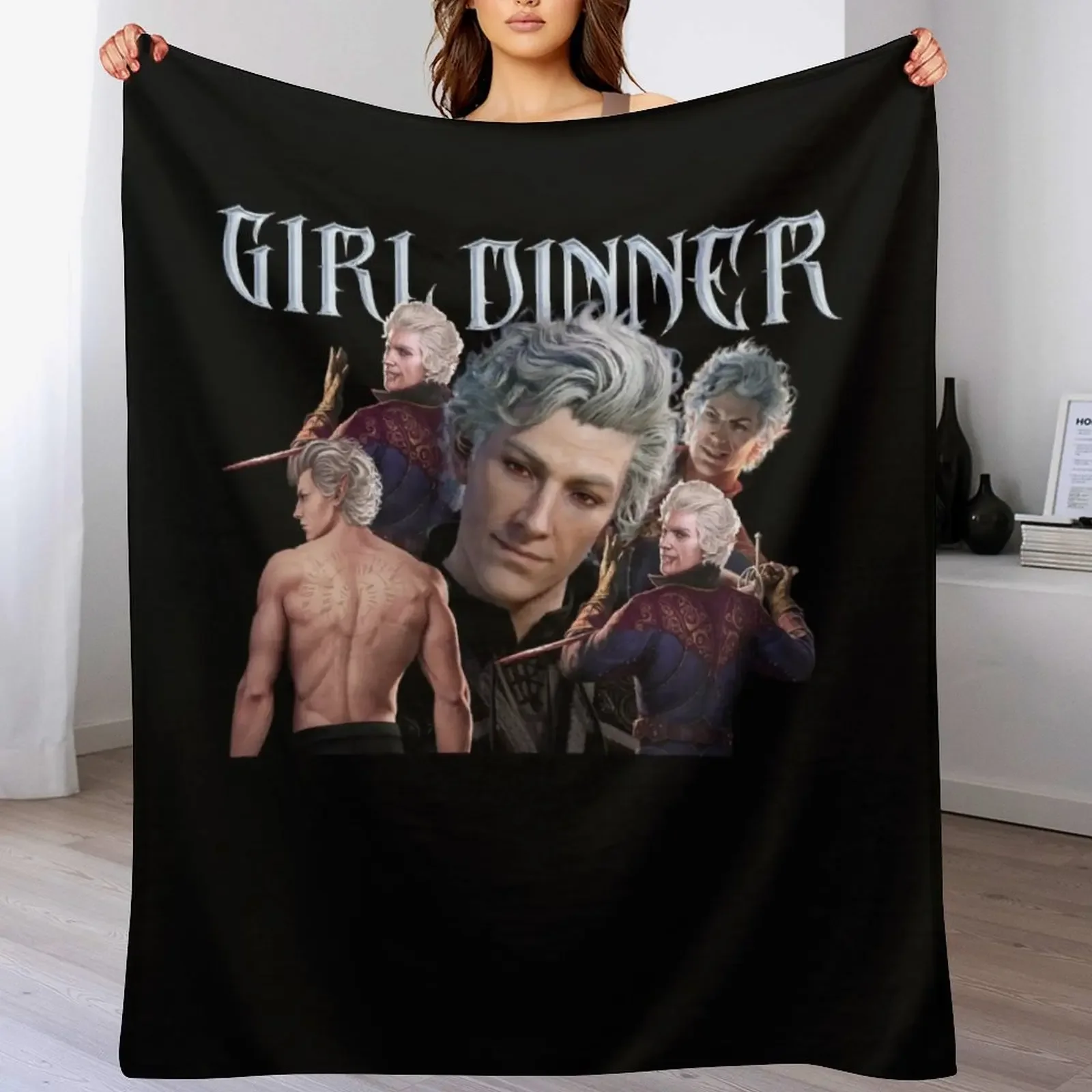 

Astarion girl dinner - bg3 Game Throw Blanket Soft Cozy Blanket for Pet Kids Adults