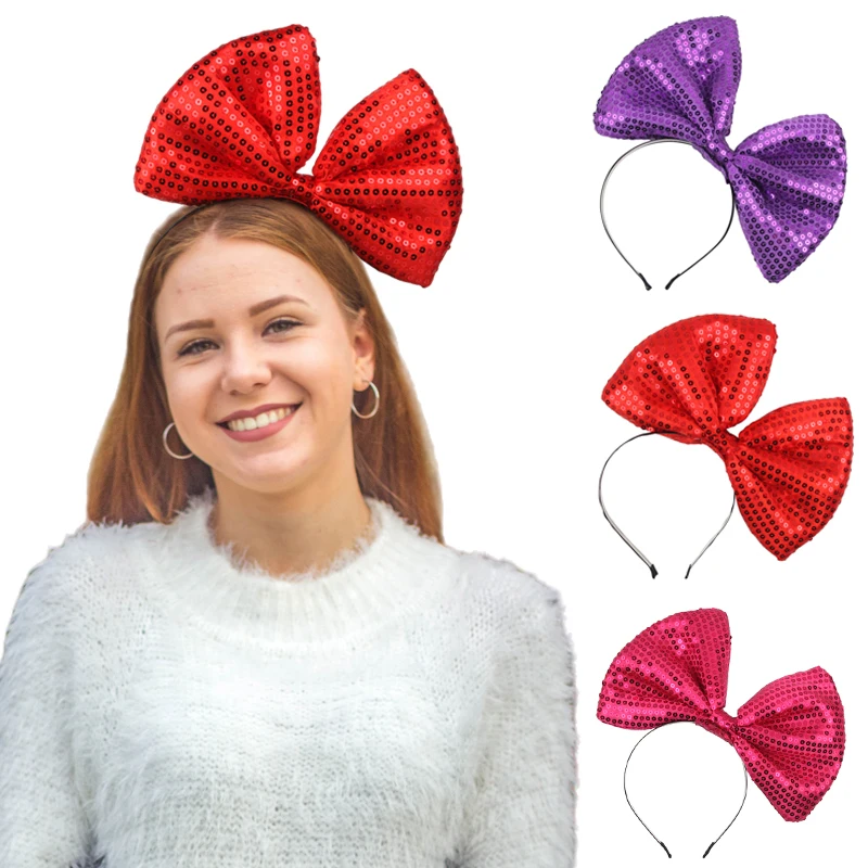 

1 шт., 9,6 дюйма, повязка на голову с преувеличенным бантом, модный бант с блестками, вечерние, фестиваль, персонализированное украшение, идеальный подарок, аксессуары для волос