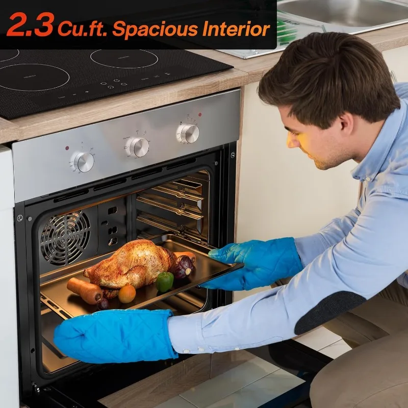 Empava 24 inch Electric Single Wall Oven with 6 Cooking Funcitons, Built-in Convection System with Mechanical Knob Control