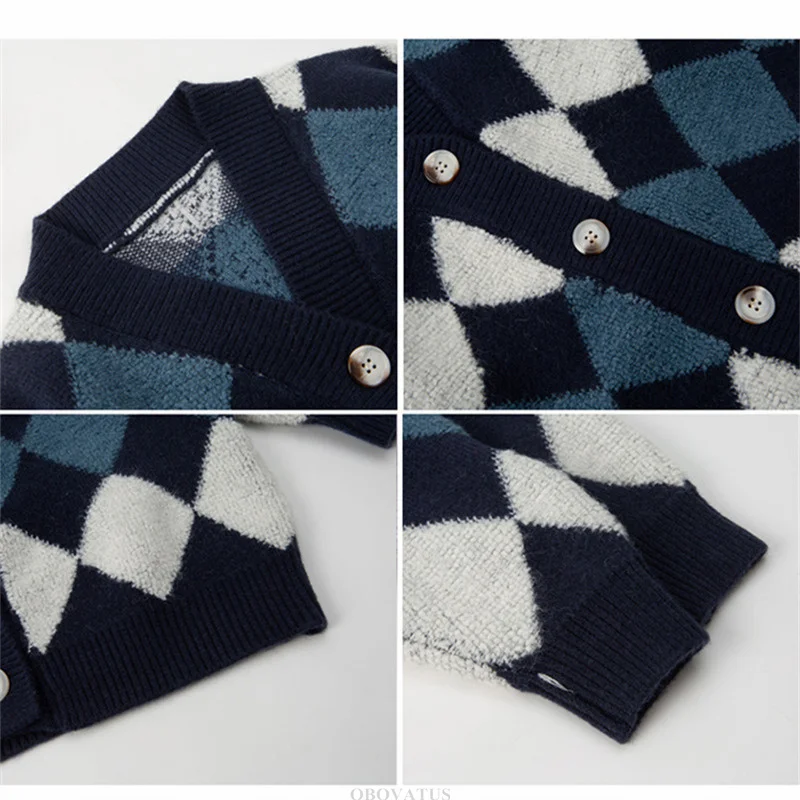 Child Rhombus Cardigan Costume For Girls Geometric Pattern Sweater With Button Kids Teenager Knitted Pullover Clothing Knitwear