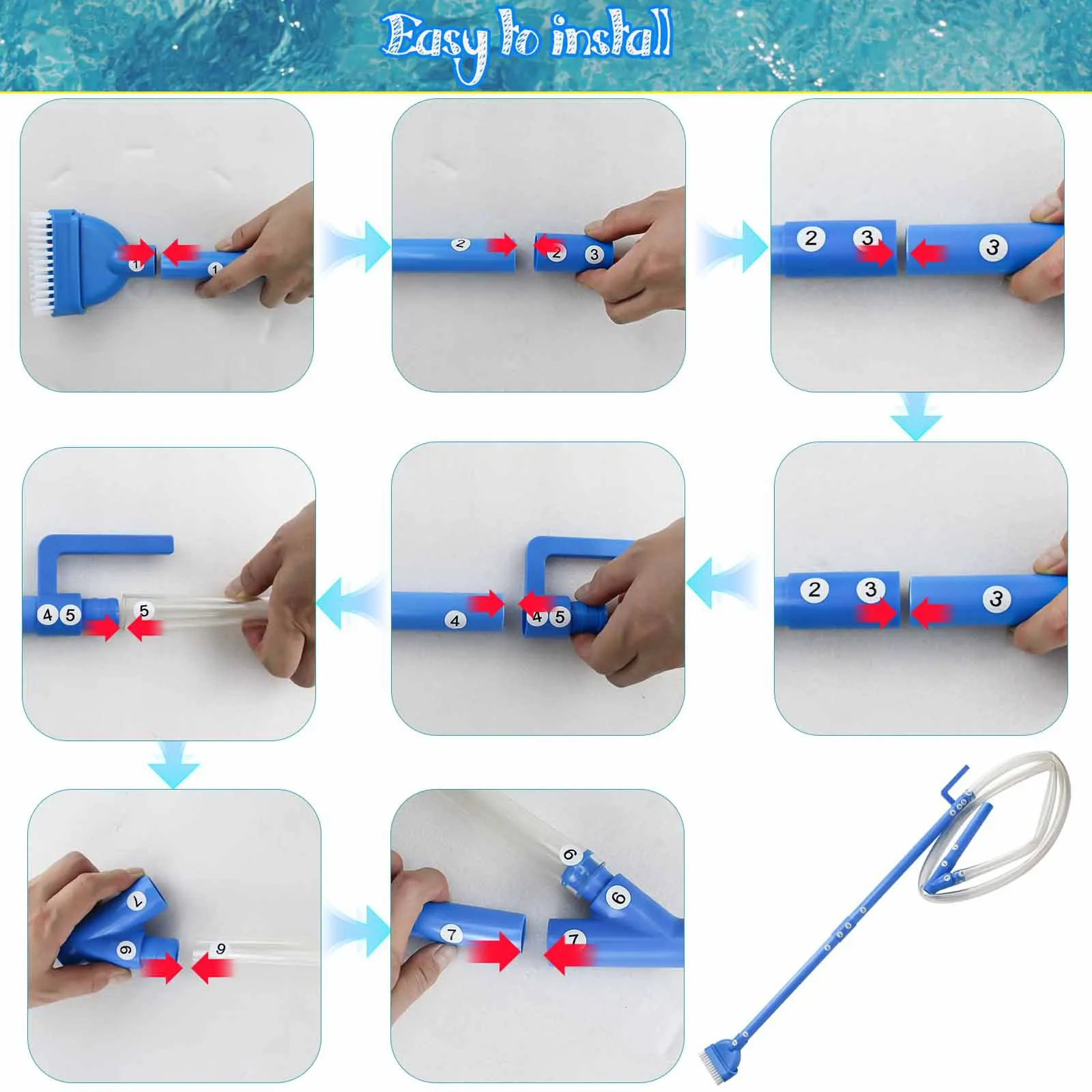 Portable Debris Remover Manual Spa Vacuum AS Shown Lightweight Plastic Body Flexible Clear Hose Flat Scrubbing Brush Head