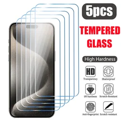 Protector de pantalla de vidrio templado para IPhone, 15, 14, 13, 12 Mini, 11 Pro MAX, 6, 7, 8, X, XR, XS, Max, SE, 5 unidades