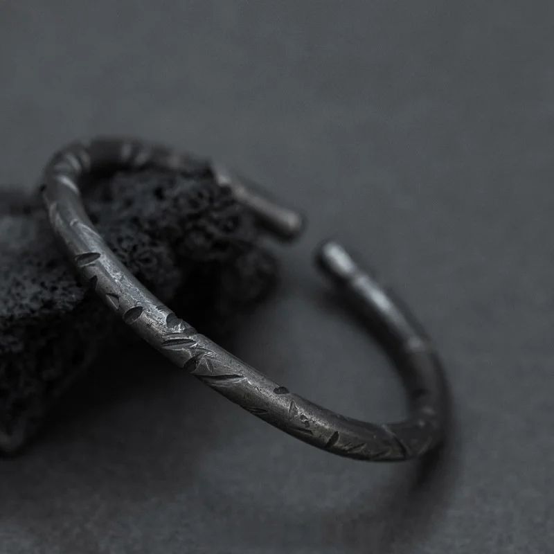 Trendy Black Carving Bamboo Bangle For Men Jewelry Retro Bangle Male Hand Wrist Accessories Open Bracelet For Boyfriend Gift