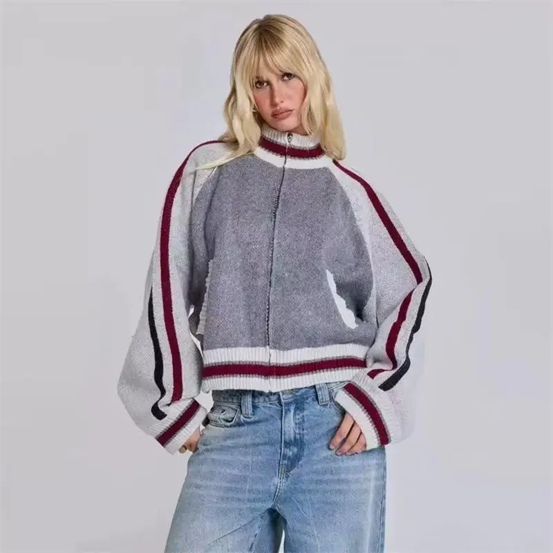 Women's Striped Zip-Up Sweater Jacket by LO