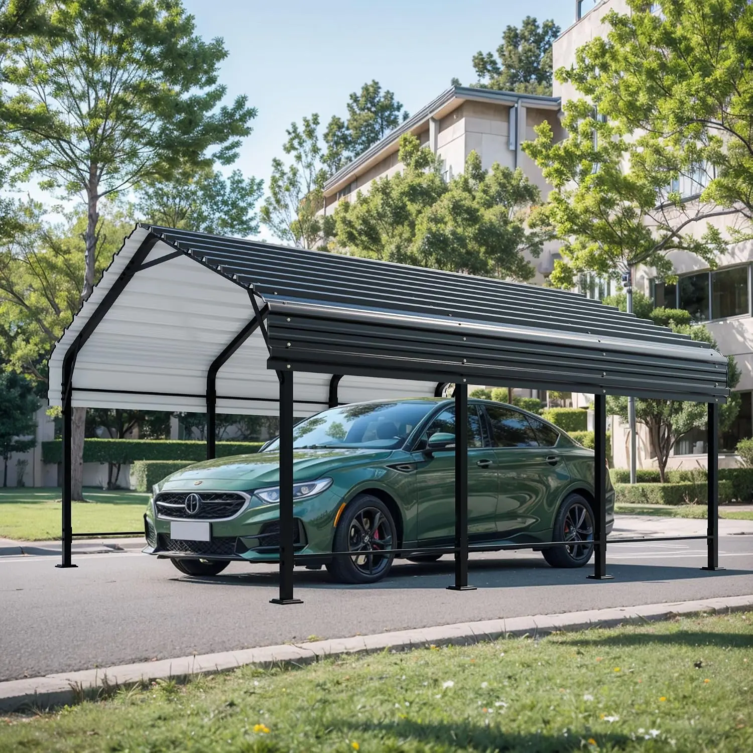 Metal Carport 12x15 FT Oversized Garage Enhanced Base Galvanized Heavy Duty Shelter for Car Boat Tractor, Customized