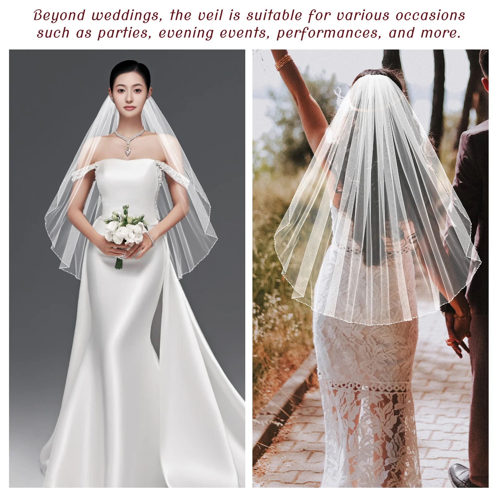 

Pearl Veil Wedding Bridal Veil Hair Accessories Bridal Veils Short White Embroidered Comfortable Fabric Versatile Use