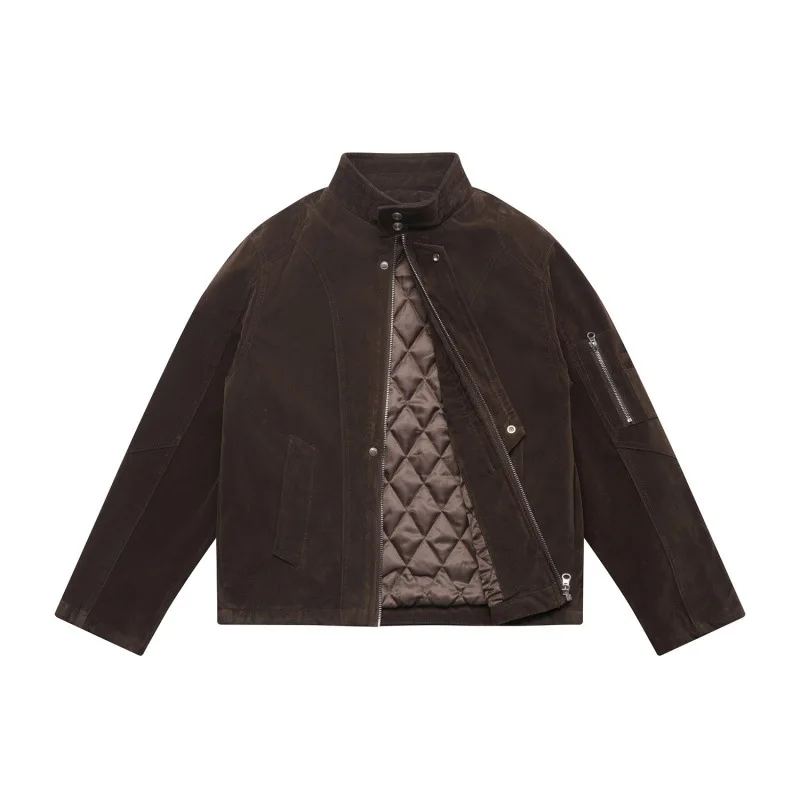 

Winter 2025 American Retro Style Solid Color Diamond-Quilted Lockstitch Cotton Padded Coat - Men's Stand Collar Jacket